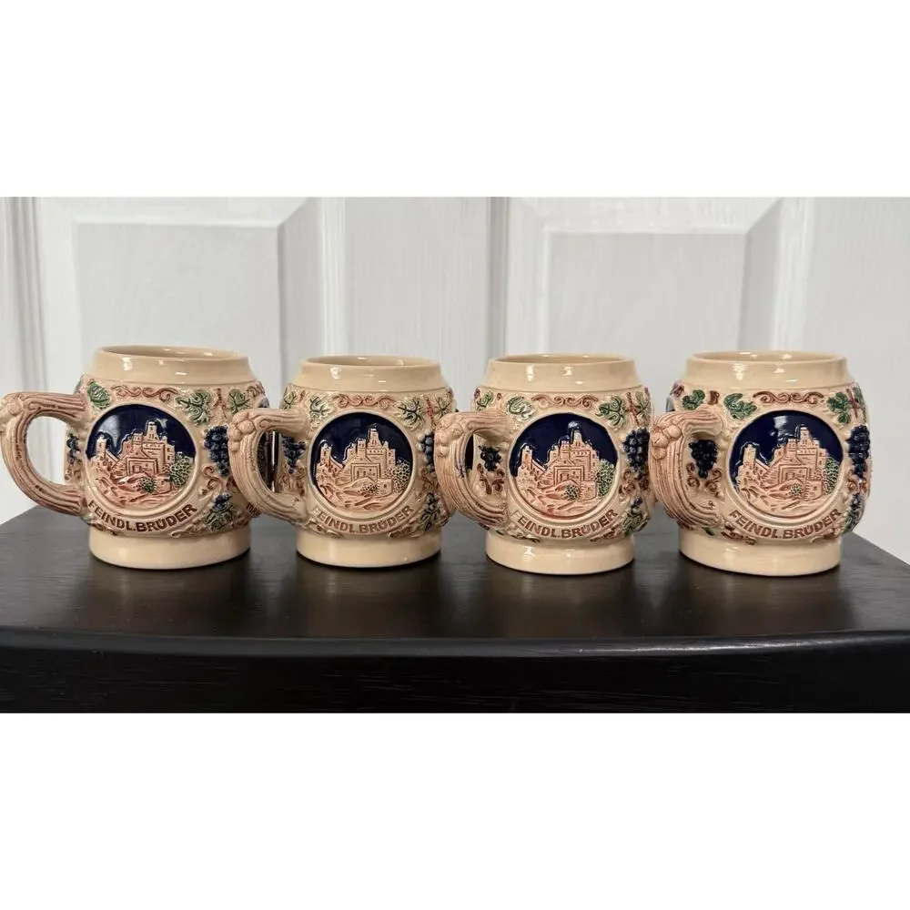 Gerz West Germany Castle Stein Small Mug Cups Set 0f 4